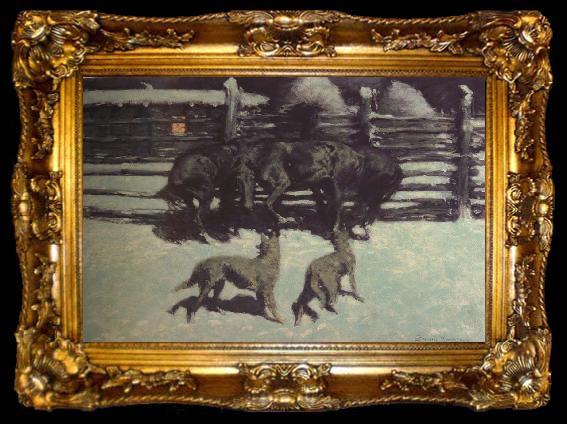 framed  Frederic Remington The Call for Help (mk43), ta009-2